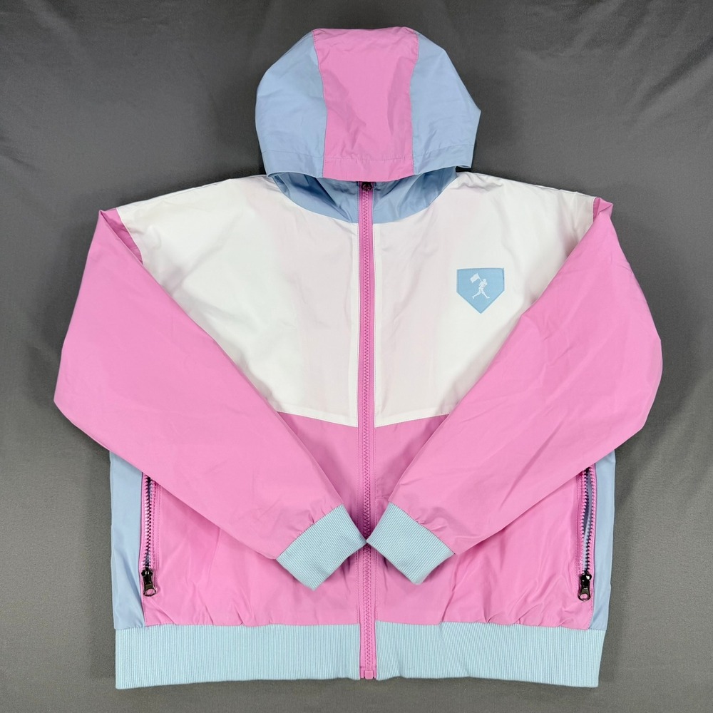 Baseballism Youth Small Pink Blue Colorblock Hooded Windbreaker Jacket Athletic
